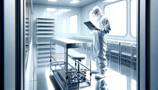  A person stands in a cleanroom, assessing the structural design