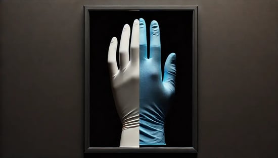 AI Generated Image: A side-by-comparison image of a Latex and Nitrile glove.